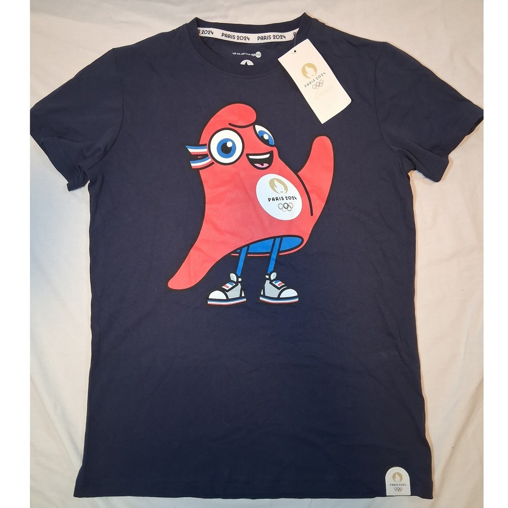 Paris 2024 Olympics Phryge Mascot T-Shirt Navy Blue Kids 14 Official Licensed